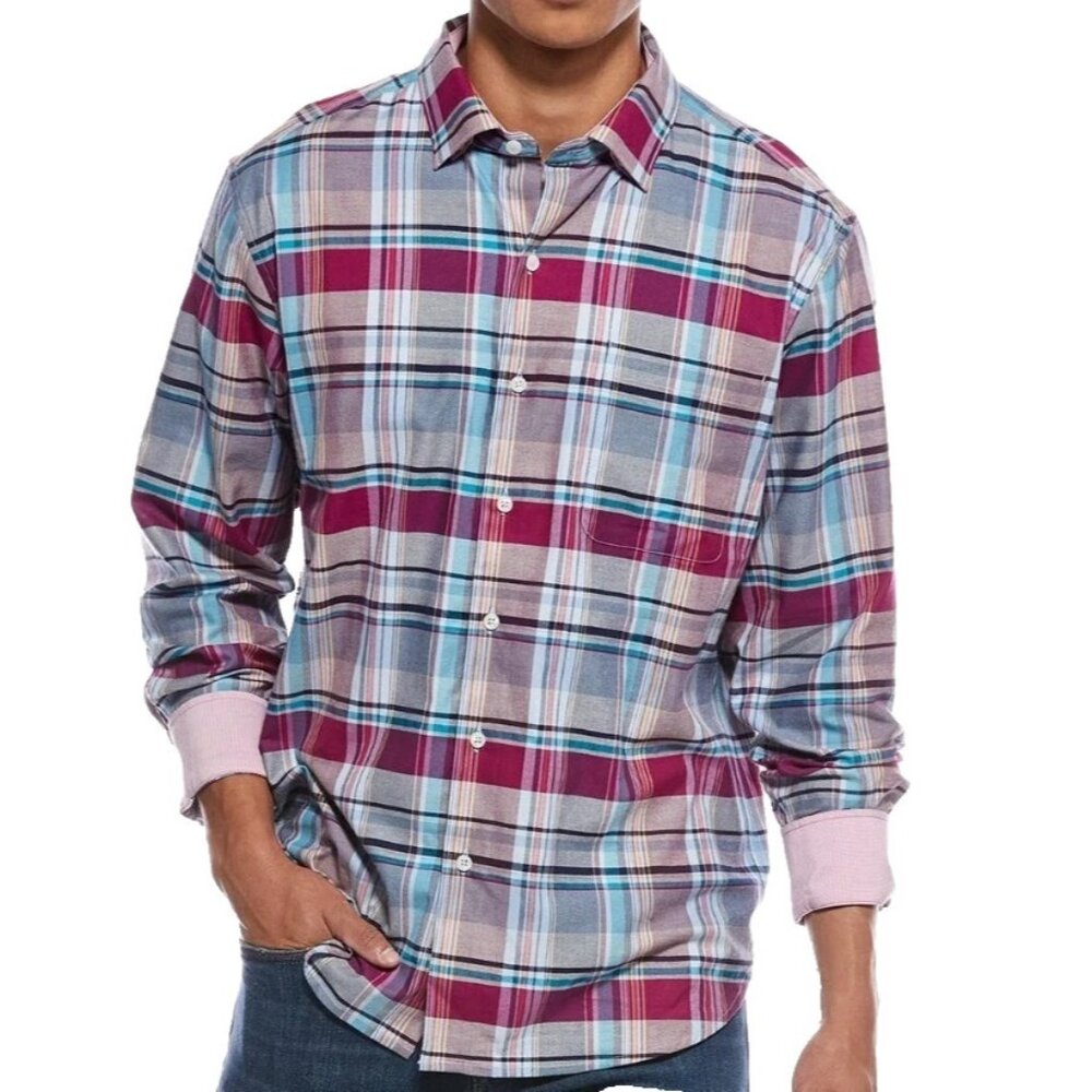 Tommy Bahama Lazlo Cheers Check Button Up Shirt Mens Large Festival Plaid